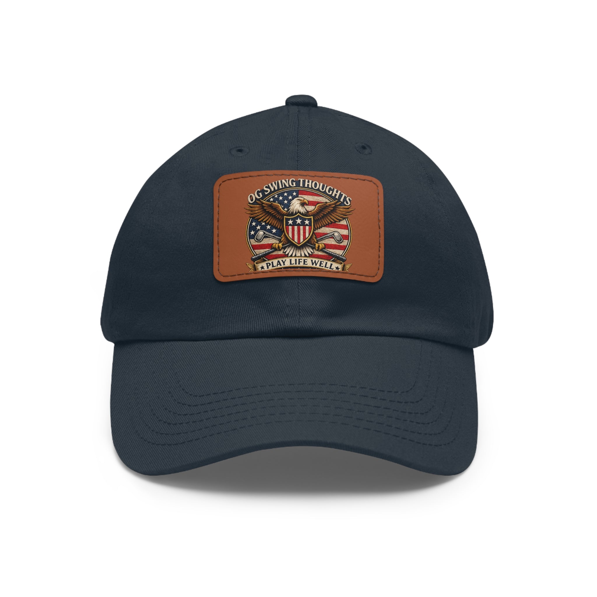 Dad Hat — Vintage American Flag Leather Patch "Old Swing Thoughts" Cap