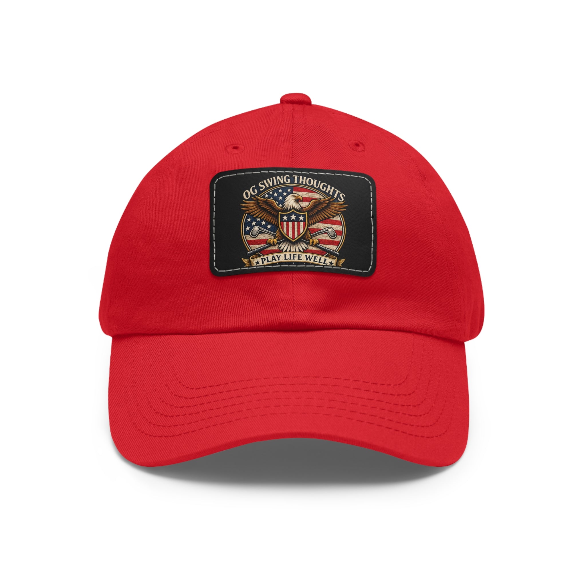 Dad Hat — Vintage American Flag Leather Patch "Old Swing Thoughts" Cap