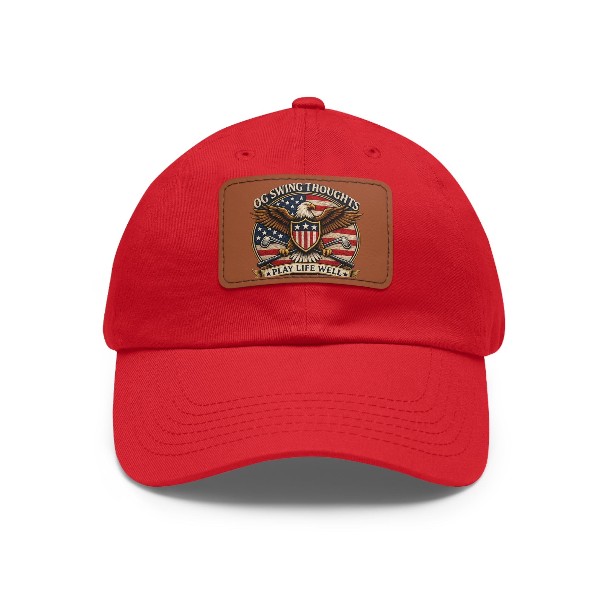 Dad Hat — Vintage American Flag Leather Patch "Old Swing Thoughts" Cap
