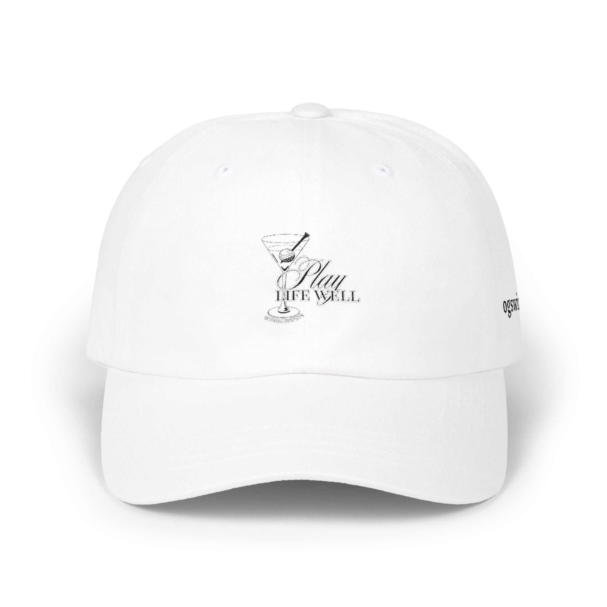 Dad Cap with Minimalist Script Patch — Classic White Embroidered Baseball Hat