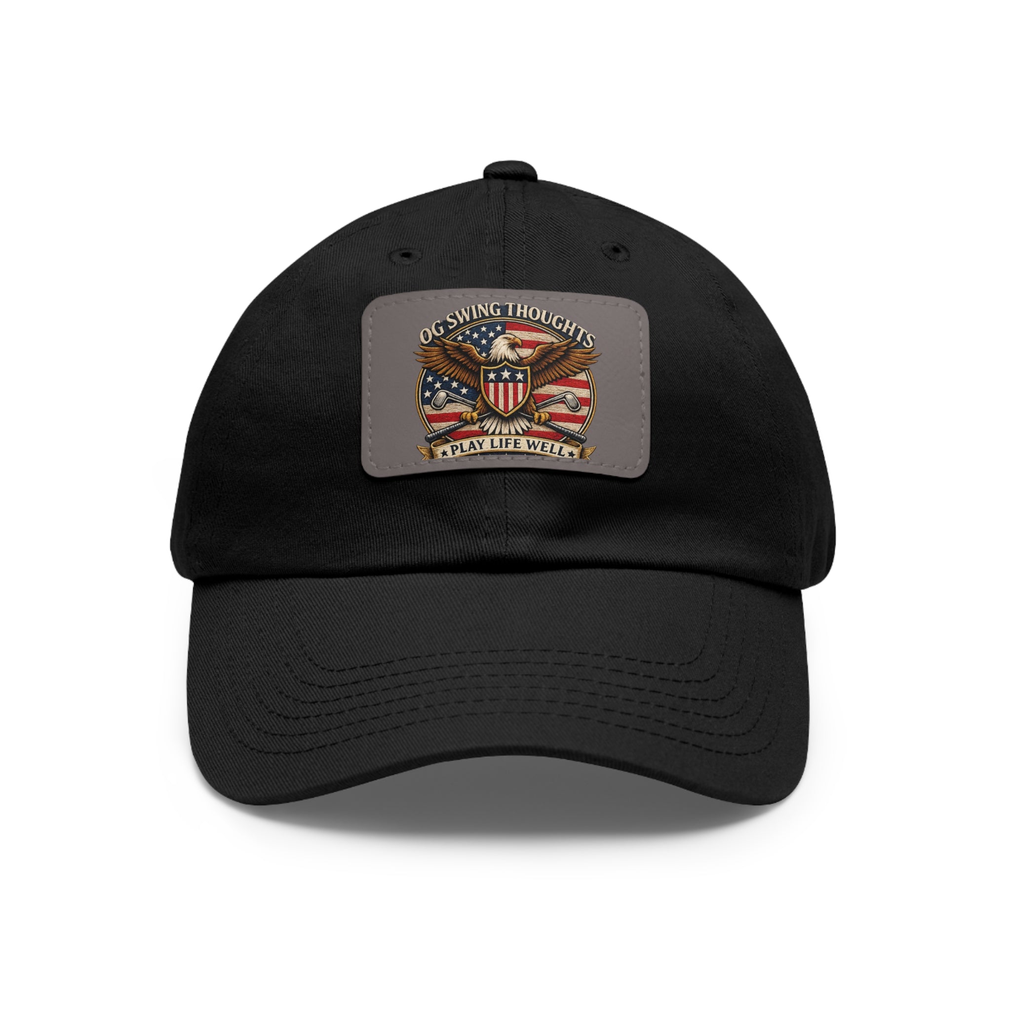 Dad Hat — Vintage American Flag Leather Patch "Old Swing Thoughts" Cap
