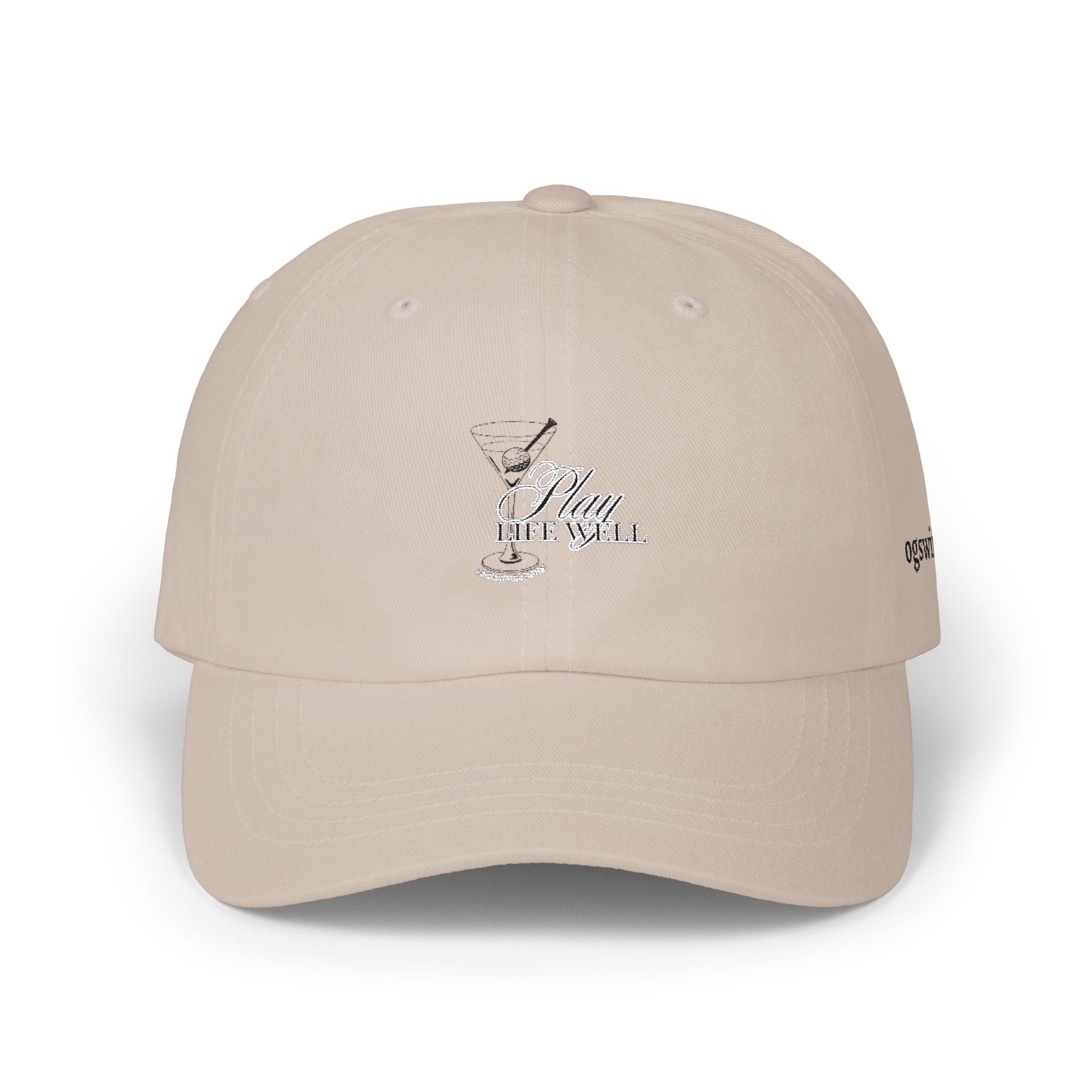 Dad Cap with Minimalist Script Patch — Classic White Embroidered Baseball Hat
