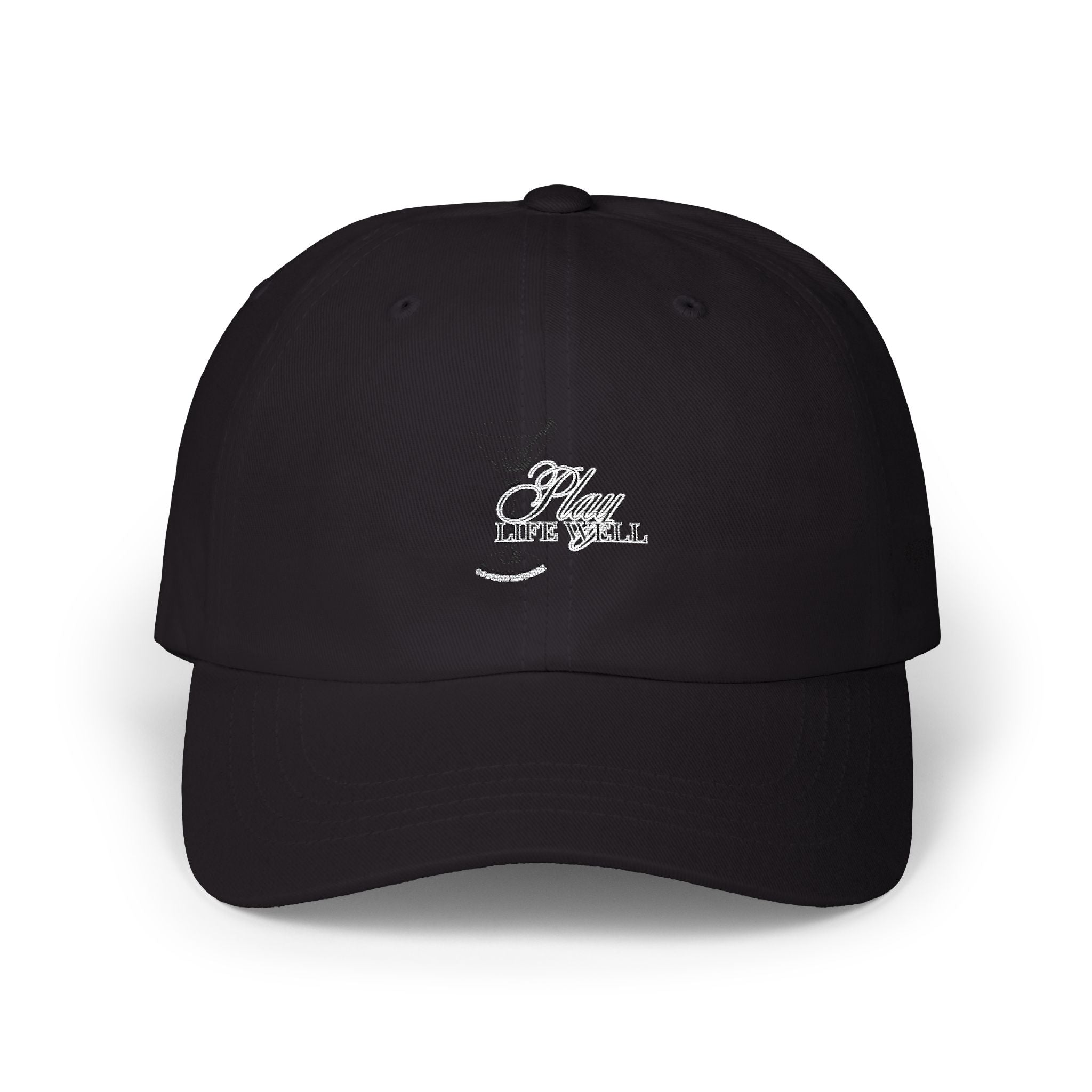 Dad Cap with Minimalist Script Patch — Classic White Embroidered Baseball Hat
