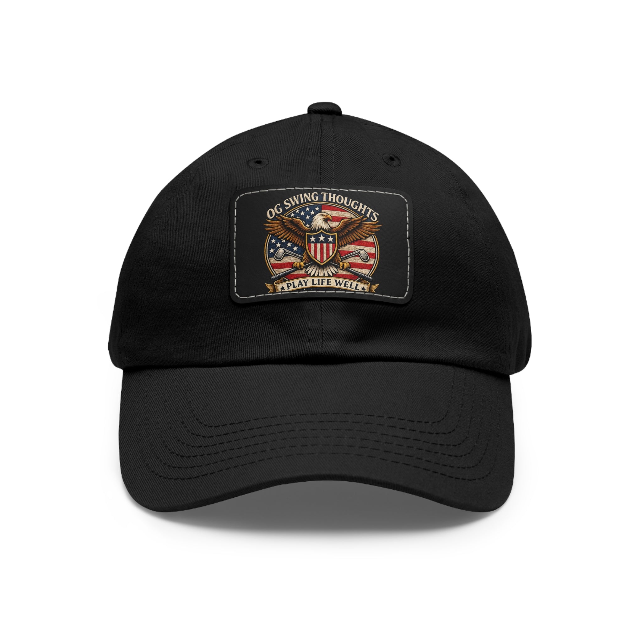 Dad Hat — Vintage American Flag Leather Patch "Old Swing Thoughts" Cap