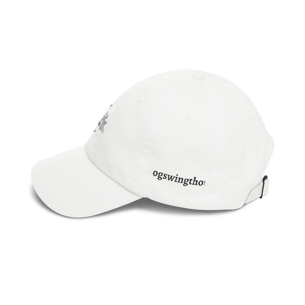 Dad Cap with Minimalist Script Patch — Classic White Embroidered Baseball Hat