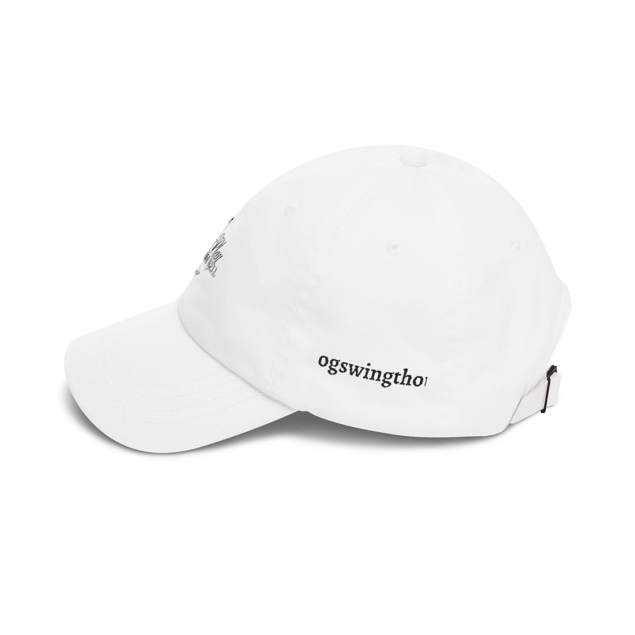 Dad Cap with Minimalist Script Patch — Classic White Embroidered Baseball Hat