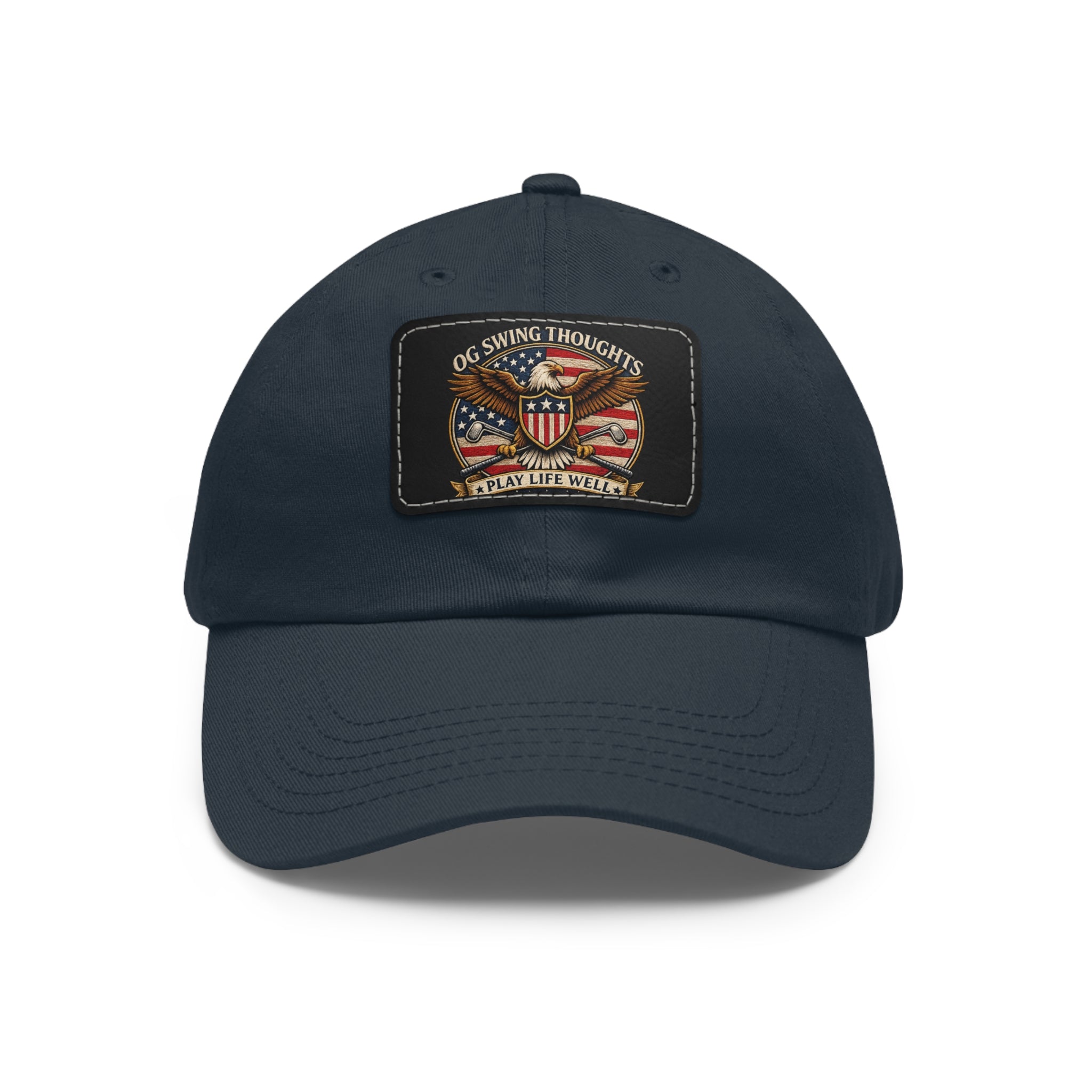 Dad Hat — Vintage American Flag Leather Patch "Old Swing Thoughts" Cap