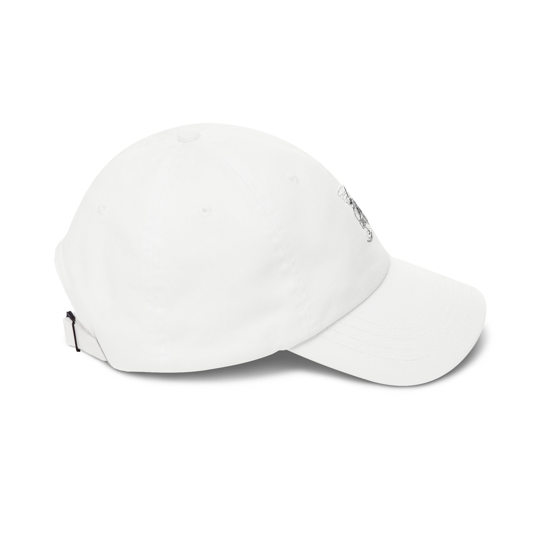 Dad Cap with Minimalist Script Patch — Classic White Embroidered Baseball Hat