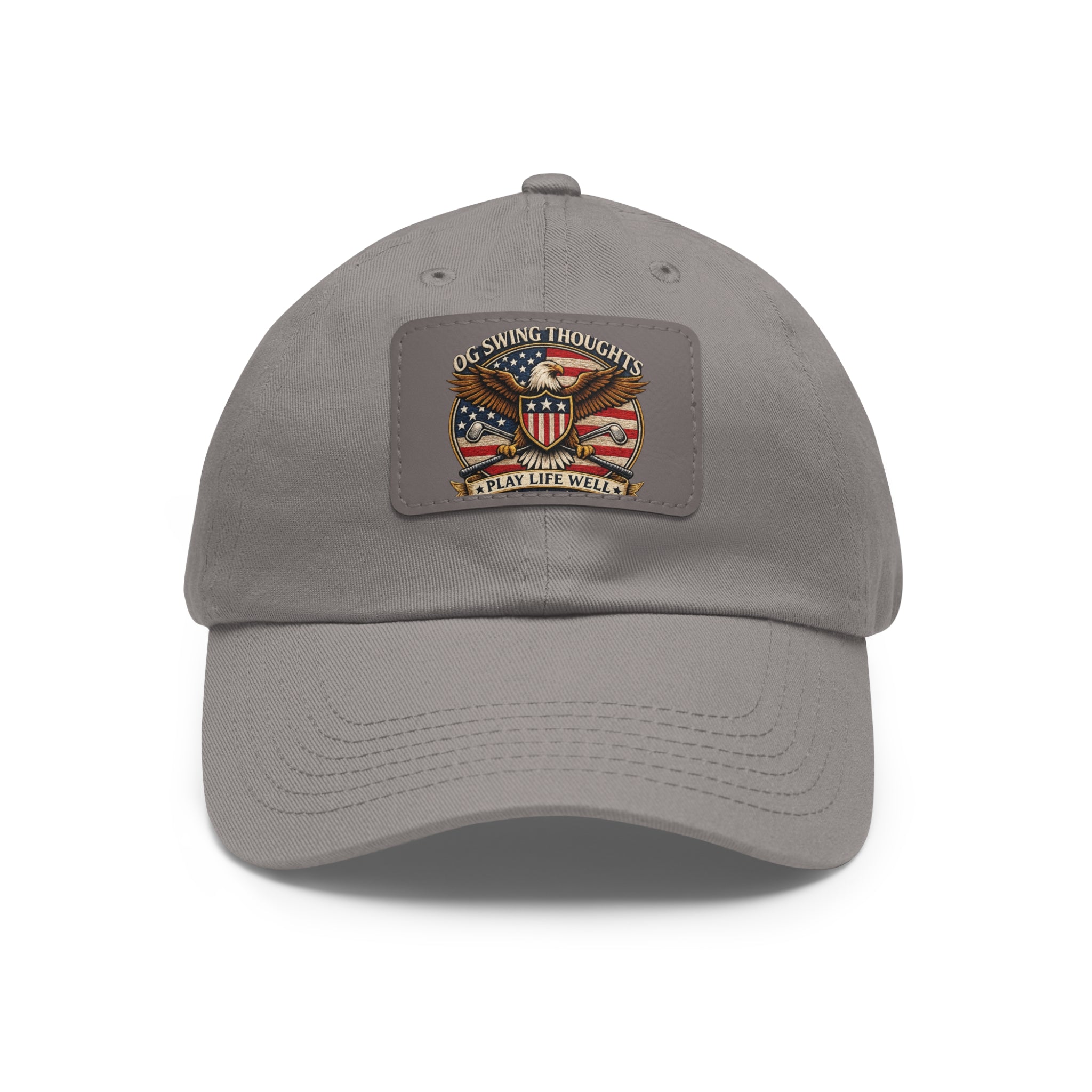 Dad Hat — Vintage American Flag Leather Patch "Old Swing Thoughts" Cap