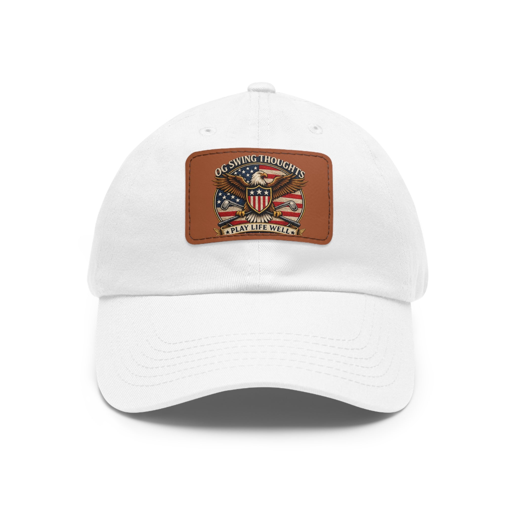 Dad Hat — Vintage American Flag Leather Patch "Old Swing Thoughts" Cap