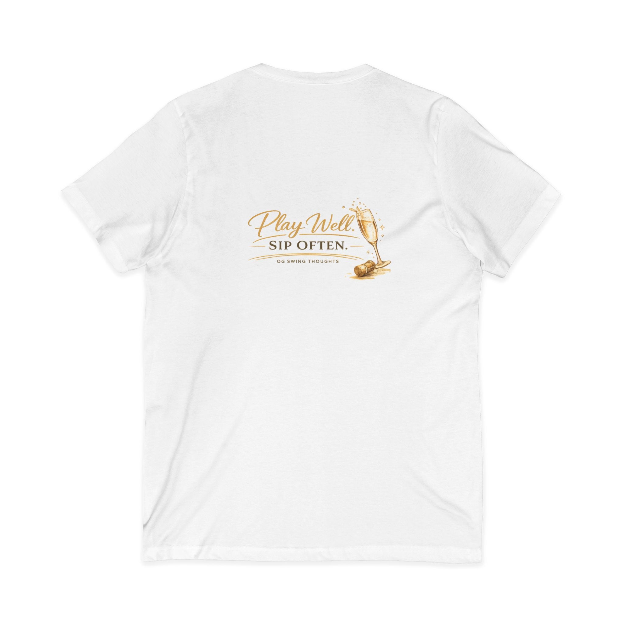 Bogeys & Bubbles V-Neck Tee — “Play Well, Sip Often”