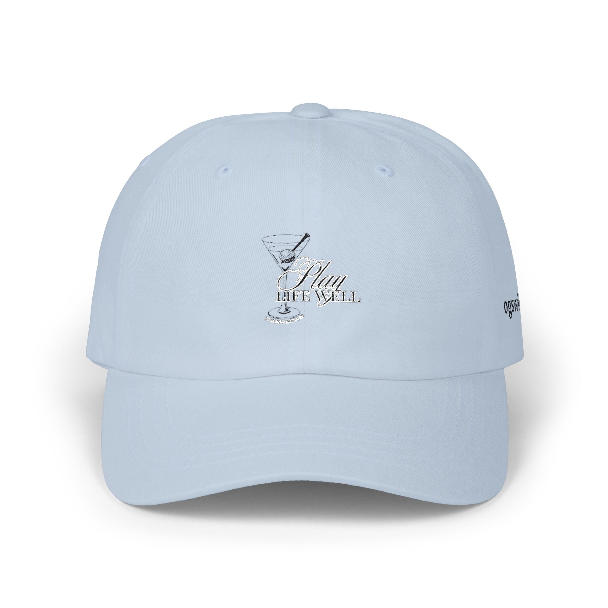 Dad Cap with Minimalist Script Patch — Classic White Embroidered Baseball Hat