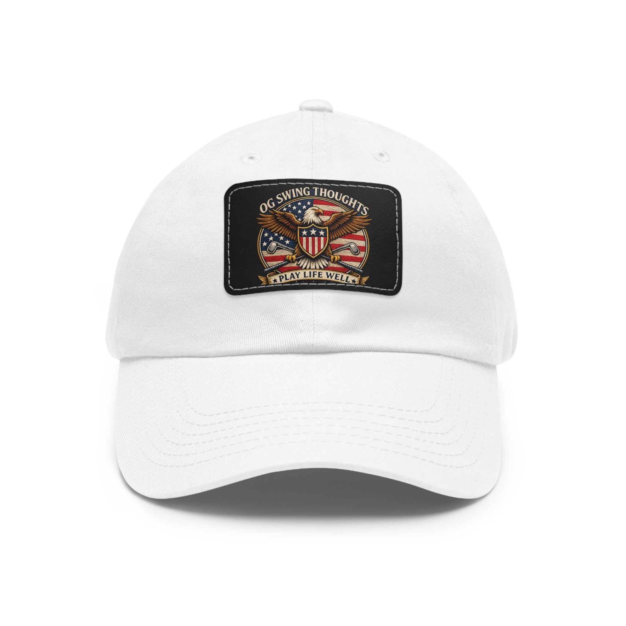 Dad Hat — Vintage American Flag Leather Patch "Old Swing Thoughts" Cap