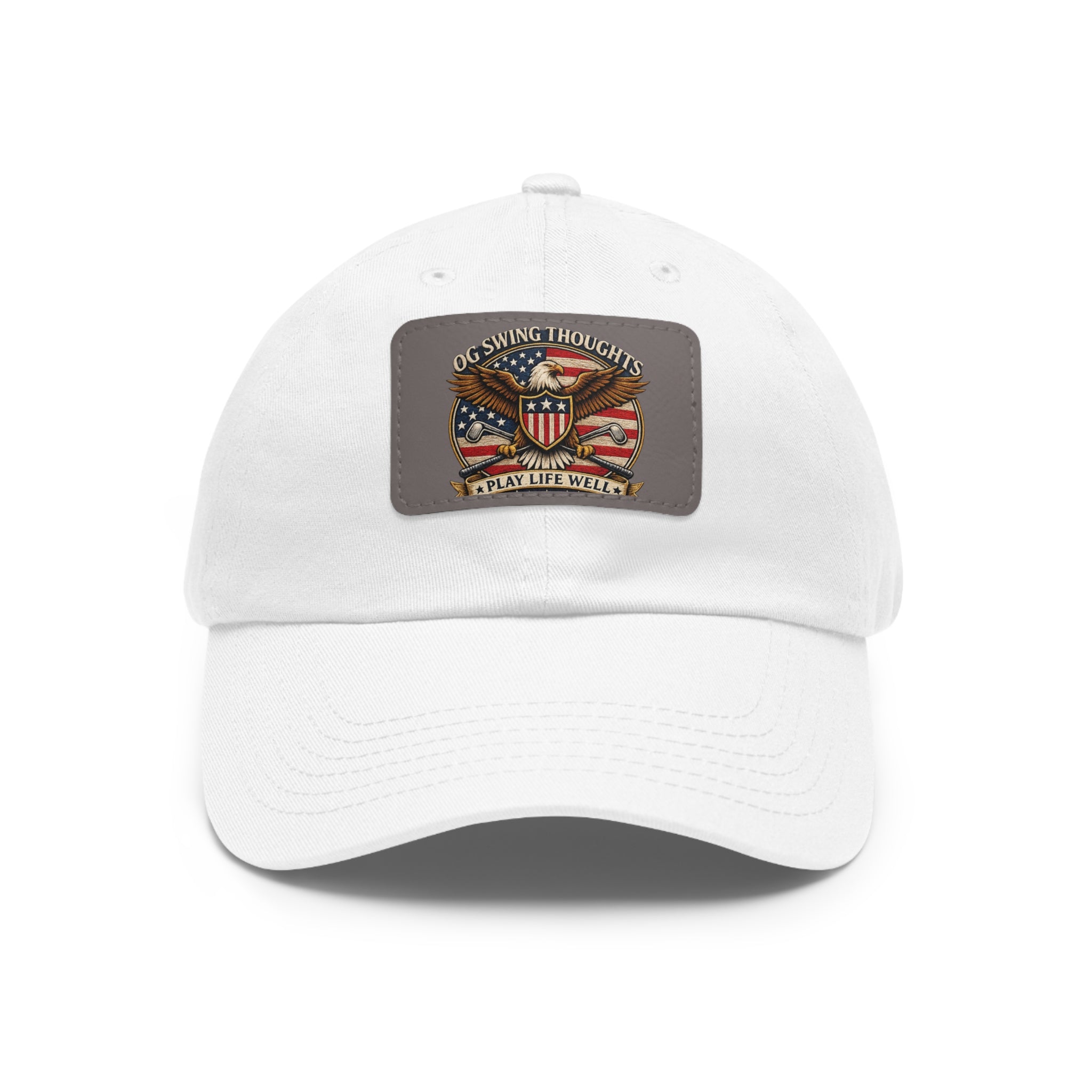 Dad Hat — Vintage American Flag Leather Patch "Old Swing Thoughts" Cap