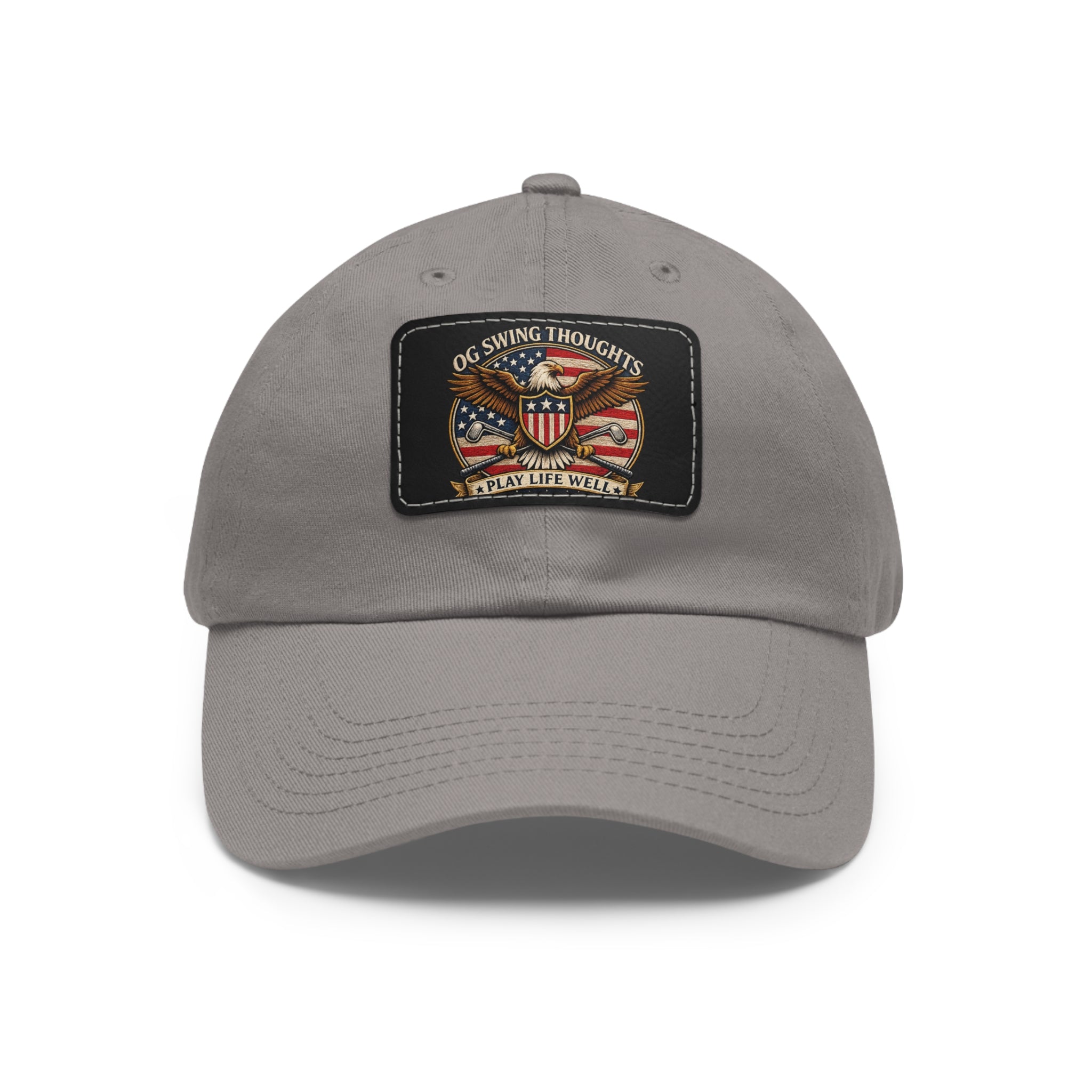 Dad Hat — Vintage American Flag Leather Patch "Old Swing Thoughts" Cap