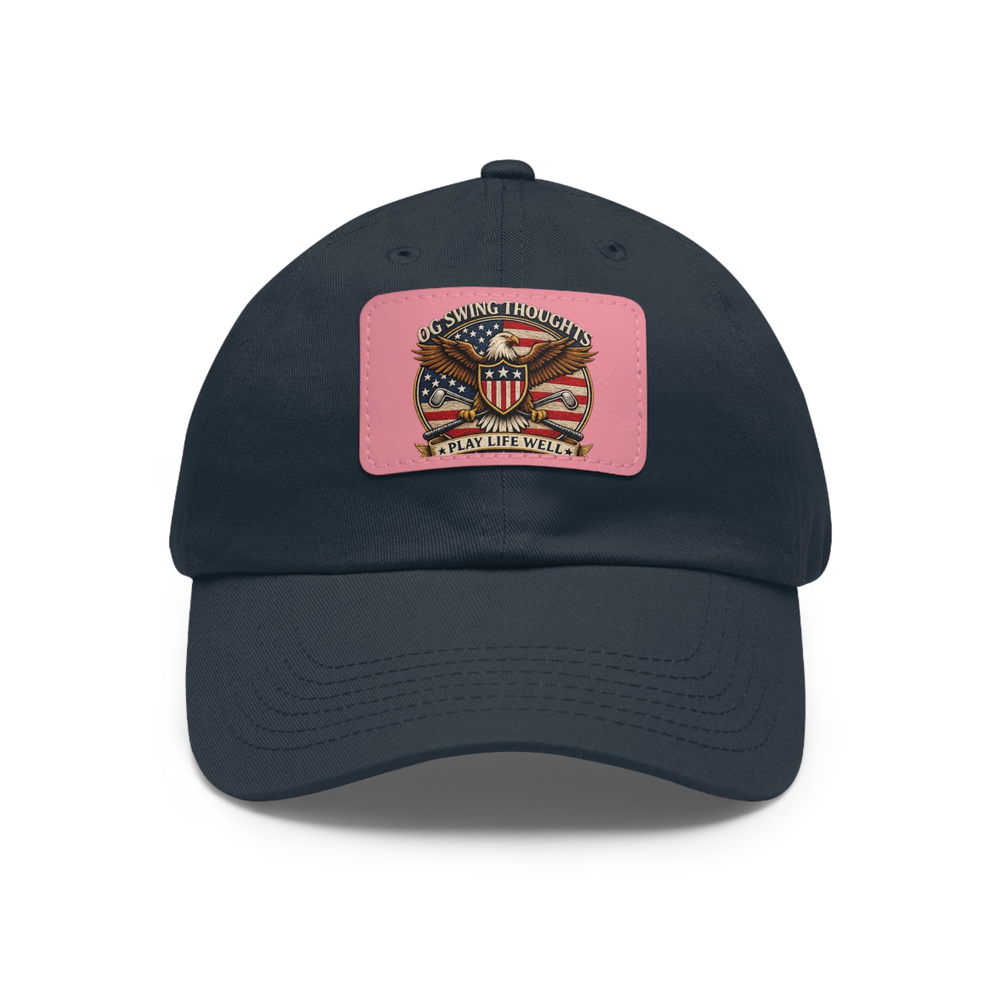 Dad Hat — Vintage American Flag Leather Patch "Old Swing Thoughts" Cap