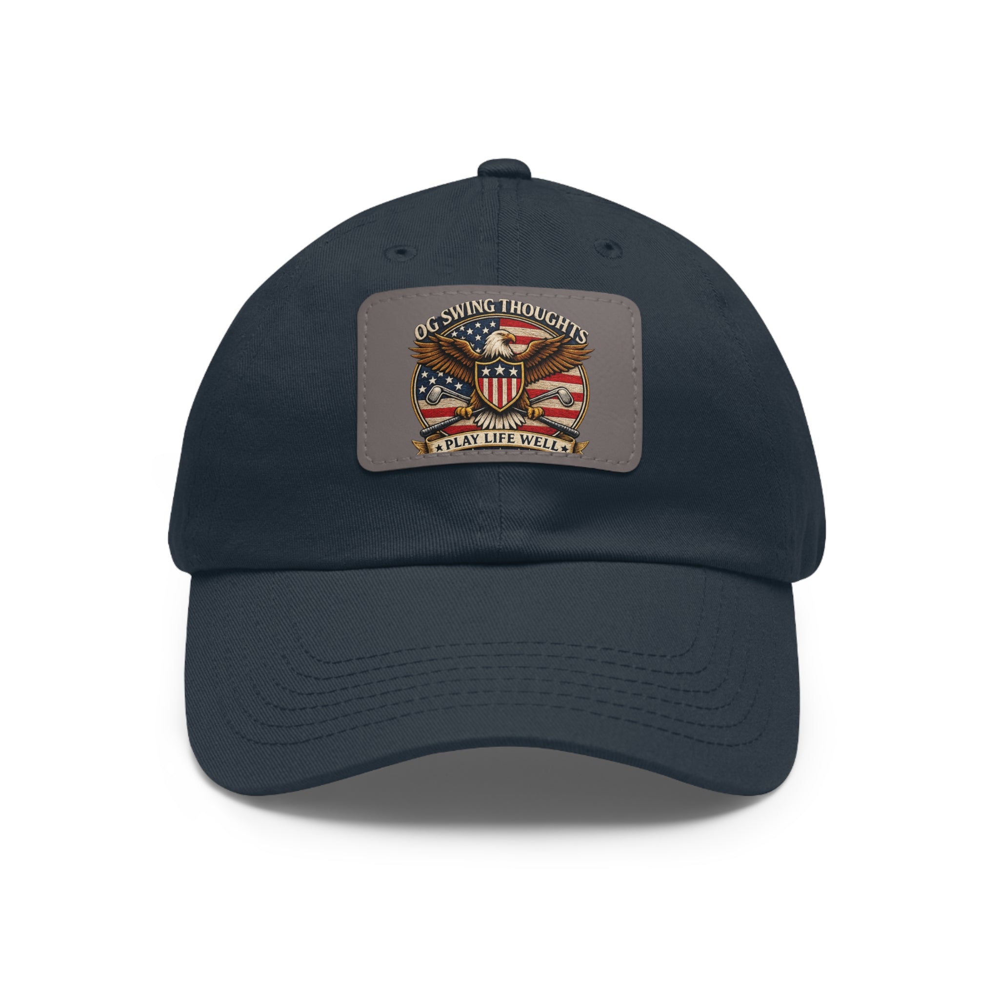 Dad Hat — Vintage American Flag Leather Patch "Old Swing Thoughts" Cap